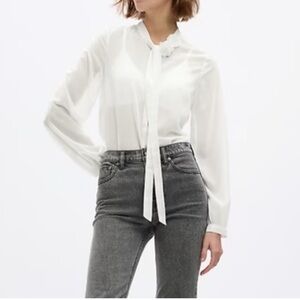 NWT GAP White Sheer Tie-Neck Shirt